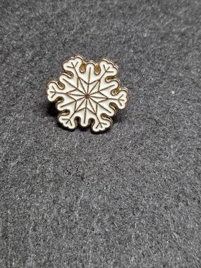 **Enamel Snowflake Pin - White and Gold**